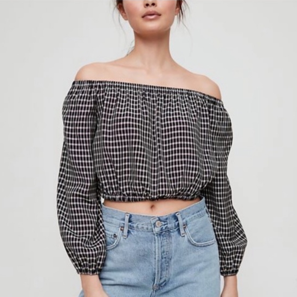 Aritzia Wilfred Eleanora Gingham Cropped Blouse